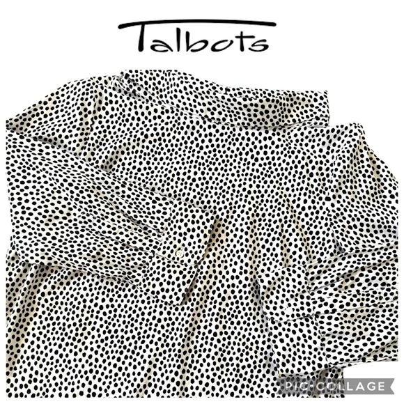 Talbots boat neck black white polka dots 3/4 sleeves blouse top size small - Picture 1 of 10